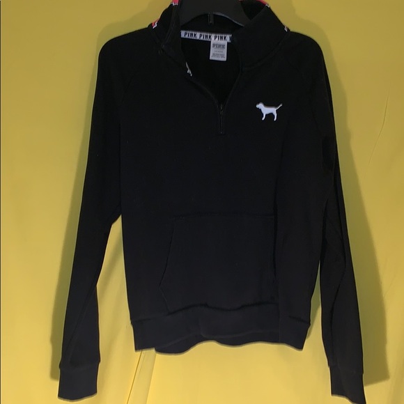 PINK Victoria's Secret Tops - Victoria’s Secret Pink Black Half ZIP Sweatshirt.